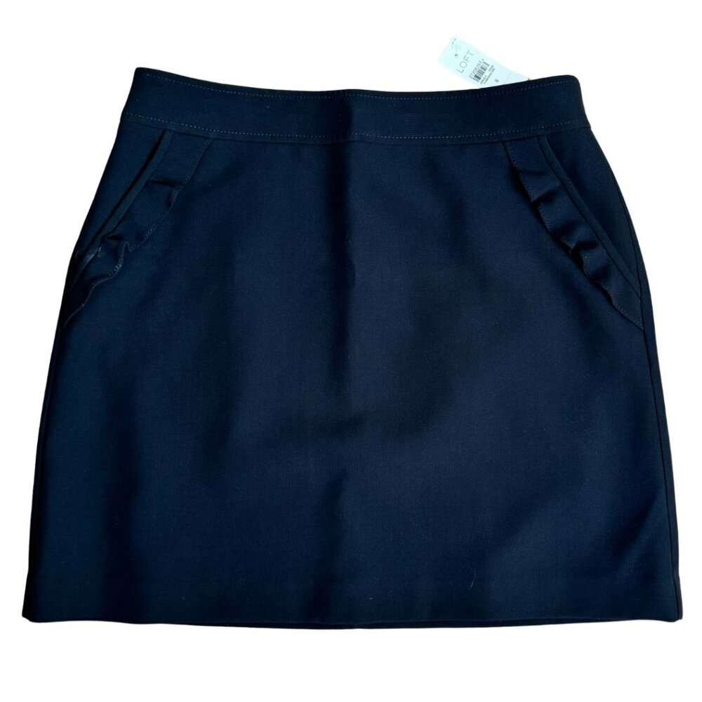 NWT Loft Black Mini Skirt with Ruffle Detail Pockets Size 8